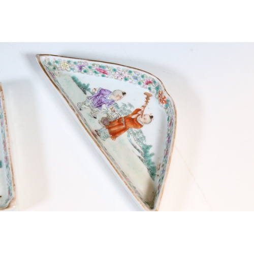 17 - Late Qing dynasty Chinese Famille Rose nine piece hand painted supper set dishes depicting playful s... 