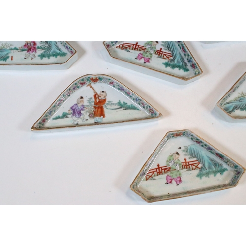 17 - Late Qing dynasty Chinese Famille Rose nine piece hand painted supper set dishes depicting playful s... 