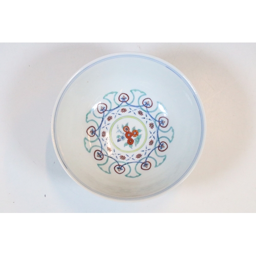 18 - 19th century Chinese Doucai floral bowl with blue and white edge detail, Daoguang character mark to ... 