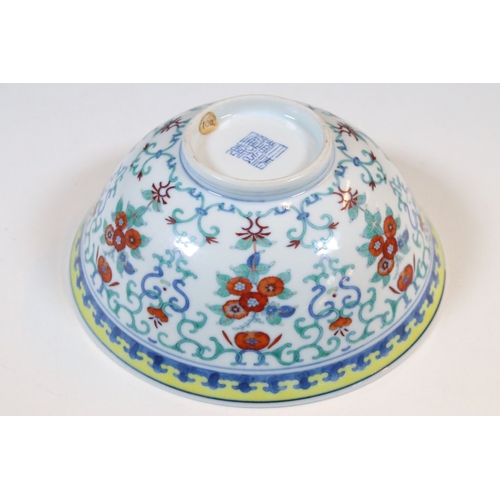 18 - 19th century Chinese Doucai floral bowl with blue and white edge detail, Daoguang character mark to ... 