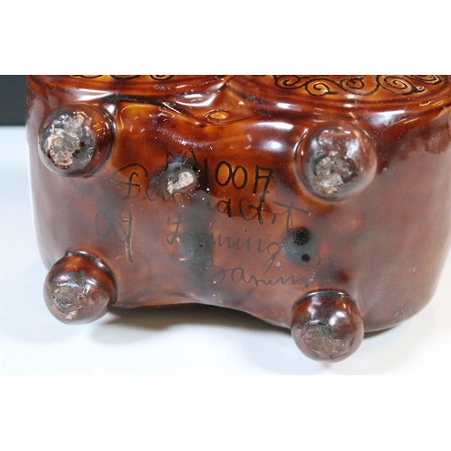 2 - Fremington Pottery 'Owl' brown glaze jardiniere, Fishley Pottery, Alex Jeffries, H 16cm, W 20cm
