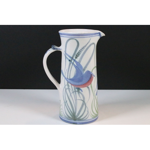20 - Laurence McGowan (b.1942) for Aldermaston Pottery,  studio pottery jug decorated with birds, 23cm hi... 