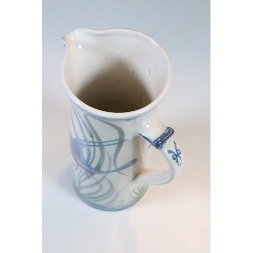 20 - Laurence McGowan (b.1942) for Aldermaston Pottery,  studio pottery jug decorated with birds, 23cm hi... 