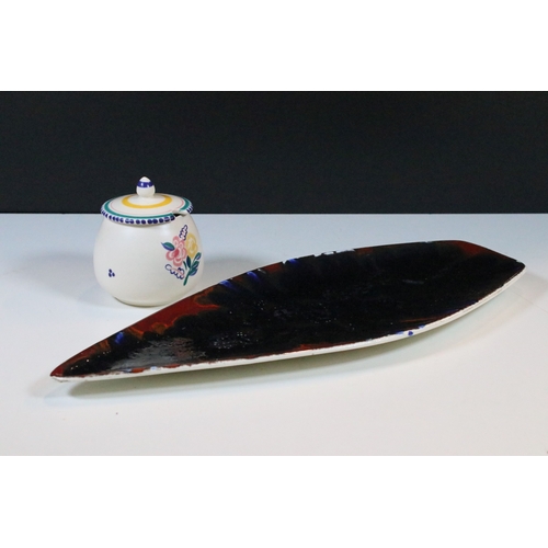 21 - Poole Pottery delphis leaf dish, shape 82, 43cm long together with Poole Pottery KW floral pattern p... 