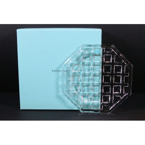 26 - Boxed Tiffany & Co Bamboo Weave octagonal crystal glass plate, with 'Tiffany & Co Made In Germany' m... 