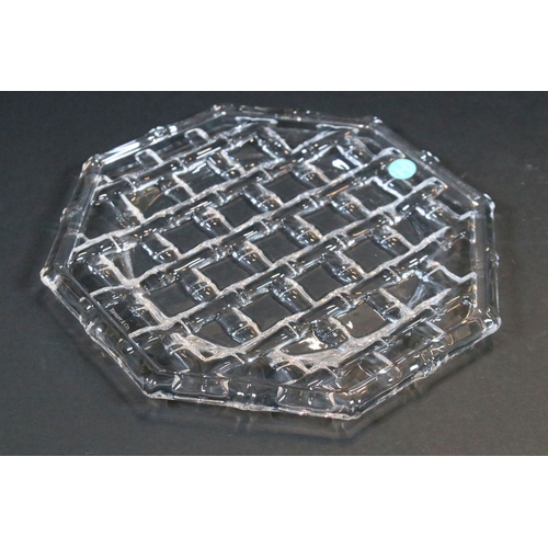 26 - Boxed Tiffany & Co Bamboo Weave octagonal crystal glass plate, with 'Tiffany & Co Made In Germany' m... 