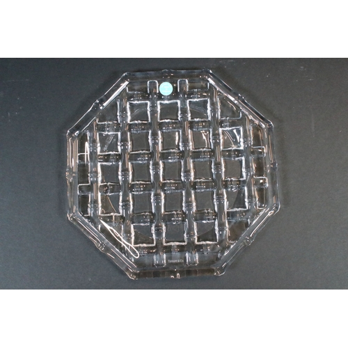 26 - Boxed Tiffany & Co Bamboo Weave octagonal crystal glass plate, with 'Tiffany & Co Made In Germany' m... 