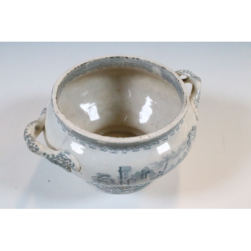 28 - Early 20th century transferware grey and white oval meat platter charger 45cm, together with two sau... 