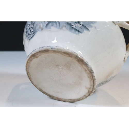 28 - Early 20th century transferware grey and white oval meat platter charger 45cm, together with two sau... 