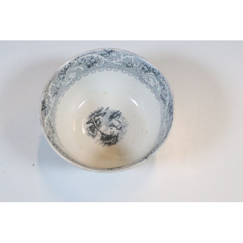 28 - Early 20th century transferware grey and white oval meat platter charger 45cm, together with two sau... 
