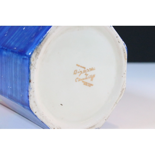 3 - Clarice Cliff Bizarre hand painted octagonal vase with geometric diamond decoration, marked to botto... 