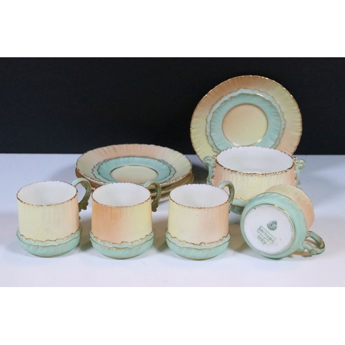 30 - Victorian Royal Worcester part tea set to include sugar bowl and four cups and saucers, marked 1682 ... 