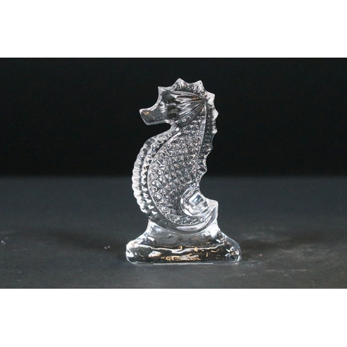 31 - Waterford crystal seahorse together with a small Czech Republic blue and green glass vase and a Paul... 