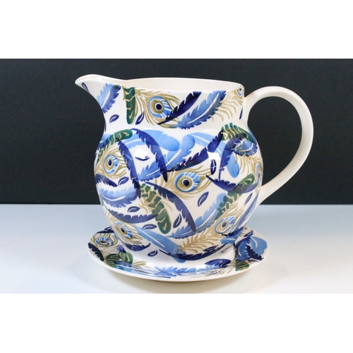 4 - An Emma Bridgewater 'Blue Feather Wreath' pattern six pint jug, 1st Quality, artist signed to base t... 