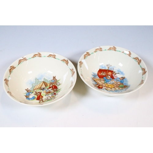 41 - Royal Doulton Bunnykins children's china to include two bowls, four plates, two cups and saucers and... 
