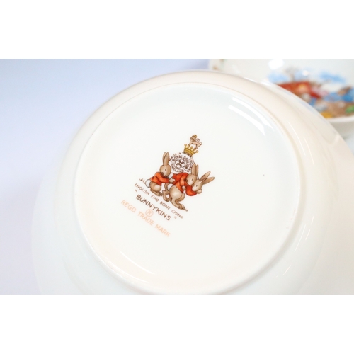 41 - Royal Doulton Bunnykins children's china to include two bowls, four plates, two cups and saucers and... 