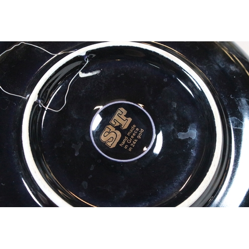 43 - Handmade set of six black and 24K gold coffee cups, saucers and plate with traditional Greek design ... 