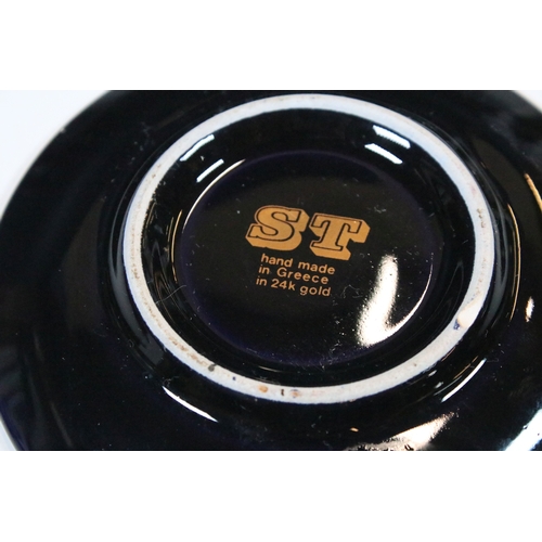 43 - Handmade set of six black and 24K gold coffee cups, saucers and plate with traditional Greek design ... 