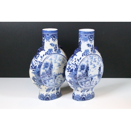 44 - 20th century group of assorted form blue and white pattern Delft jars with Dutch coastal scene decor... 