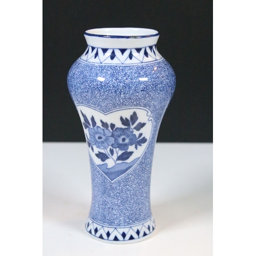 44 - 20th century group of assorted form blue and white pattern Delft jars with Dutch coastal scene decor... 