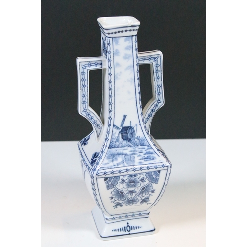 44 - 20th century group of assorted form blue and white pattern Delft jars with Dutch coastal scene decor... 