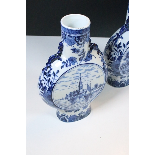 44 - 20th century group of assorted form blue and white pattern Delft jars with Dutch coastal scene decor... 
