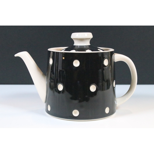 6 - A T.G. Green black and white polka dot domino tea set comprising of teapot, two cups, two saucers, t... 