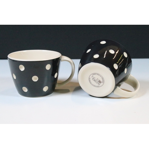 6 - A T.G. Green black and white polka dot domino tea set comprising of teapot, two cups, two saucers, t... 