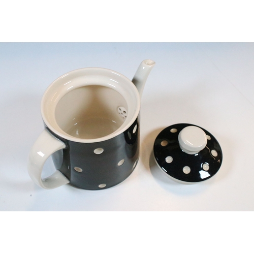 6 - A T.G. Green black and white polka dot domino tea set comprising of teapot, two cups, two saucers, t... 