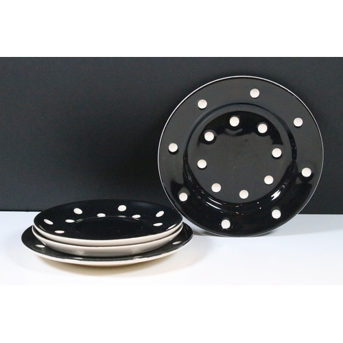 6 - A T.G. Green black and white polka dot domino tea set comprising of teapot, two cups, two saucers, t... 