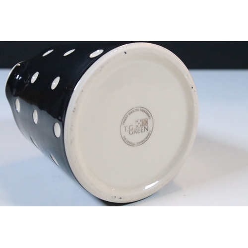 6 - A T.G. Green black and white polka dot domino tea set comprising of teapot, two cups, two saucers, t... 