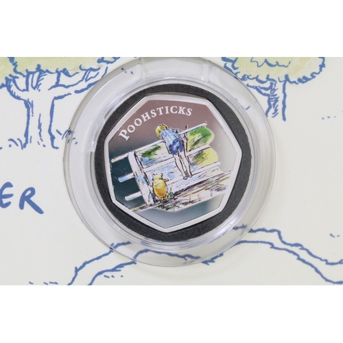 244 - A Bradford Exchange Winnie the Pooh 50p coin set to include three solid 24ct gold examples with colo... 