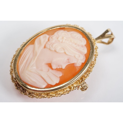 53 - Group of cameo jewellery to include yellow metal and carved shell cameo pendant (partial hallmark to... 