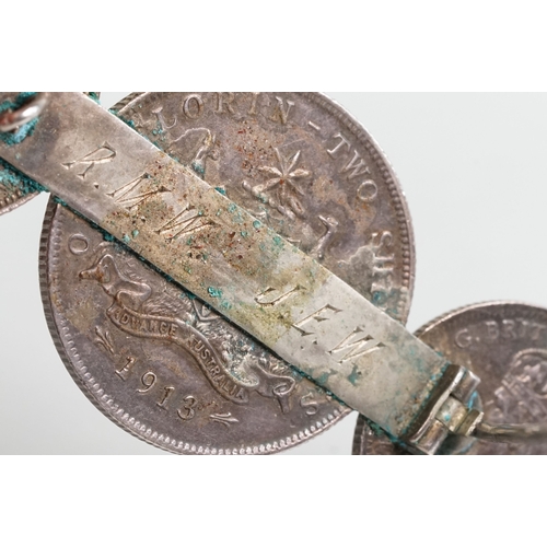 56 - Set of Arts and Crafts dress studs being set with ceramic blue cabochons (gold plated unmarked) toge... 