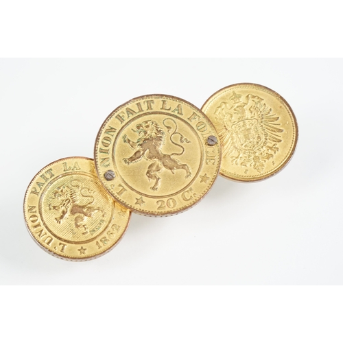 56 - Set of Arts and Crafts dress studs being set with ceramic blue cabochons (gold plated unmarked) toge... 