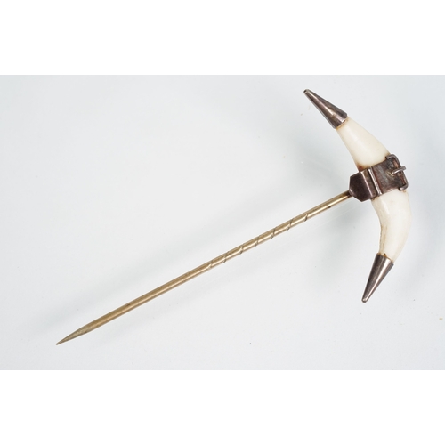 56 - Set of Arts and Crafts dress studs being set with ceramic blue cabochons (gold plated unmarked) toge... 