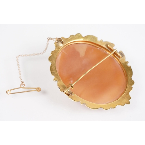 158 - 19th Century Victorian carved conch shell cameo featuring a male right facing portrait set within a ... 