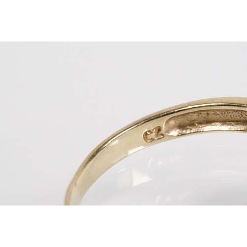 169 - 9ct gold and cz three stone ring (marked 9k, size L.5), together with a pair of sapphire and white s... 