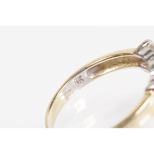 169 - 9ct gold and cz three stone ring (marked 9k, size L.5), together with a pair of sapphire and white s... 