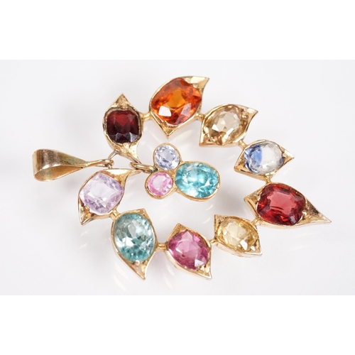 171 - Vintage multi gem pendant, being set with a selection of faceted gems including almandine garnet, he... 