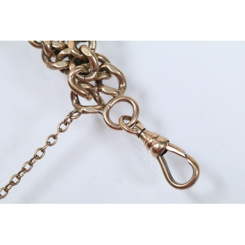 122 - 9ct gold flat link double chain bracelet with dog lead clasp. Hallmarked Birmingham 1979. Measures 9... 