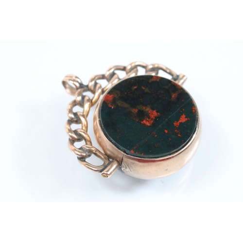 128 - 9ct gold Victorian bloodstone and onyx swivel fob (hallmarked Birmingham 1898) together with a 9ct g... 