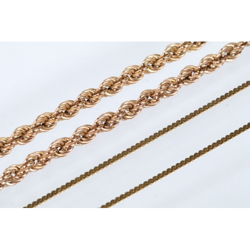 145 - Two gold necklaces to include a rope twist necklace (clasp missing, hallmarked to jump link, measure... 