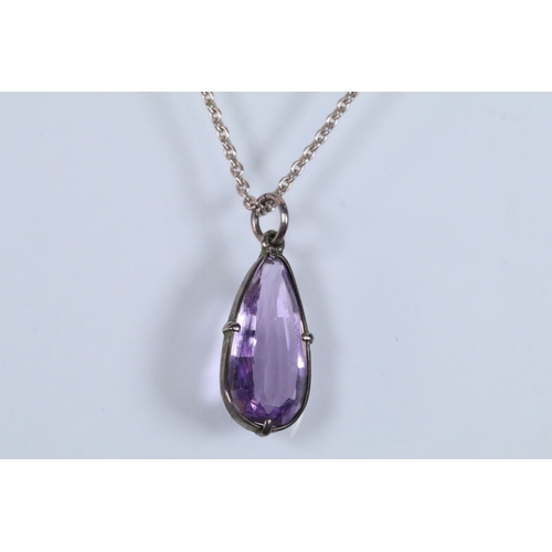 178 - Silver and amethyst pendant necklace having a toggle clasp, together with a silver and synthetic pin... 