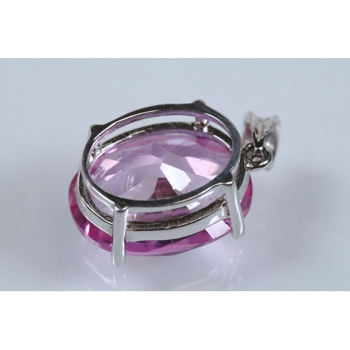 178 - Silver and amethyst pendant necklace having a toggle clasp, together with a silver and synthetic pin... 