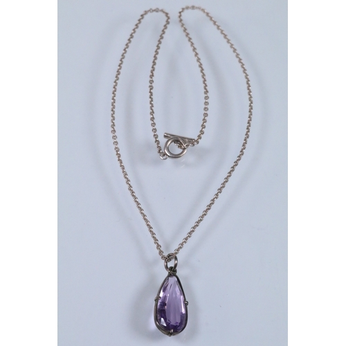 178 - Silver and amethyst pendant necklace having a toggle clasp, together with a silver and synthetic pin... 