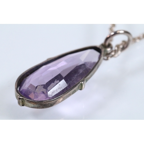 178 - Silver and amethyst pendant necklace having a toggle clasp, together with a silver and synthetic pin... 