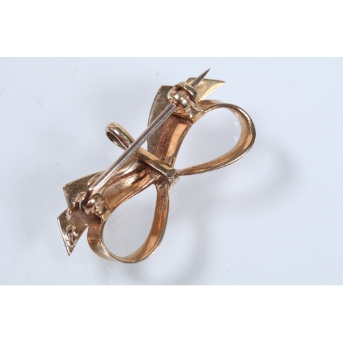 59 - 9ct gold bow brooch with pendant bale with engraved details (hallmarked Birmingham 1970), together w... 