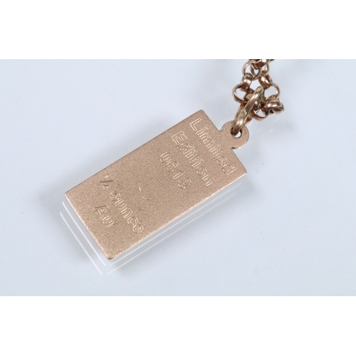 126 - 9ct gold ingot pendant set to a belcher link chain. Ingot hallmarked Birmingham 2000. Chain hallmark... 