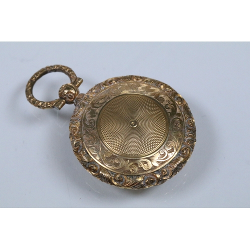 140 - Two 19th Century gold plated lockets to include an engine turned and engraved locket with woven hair... 